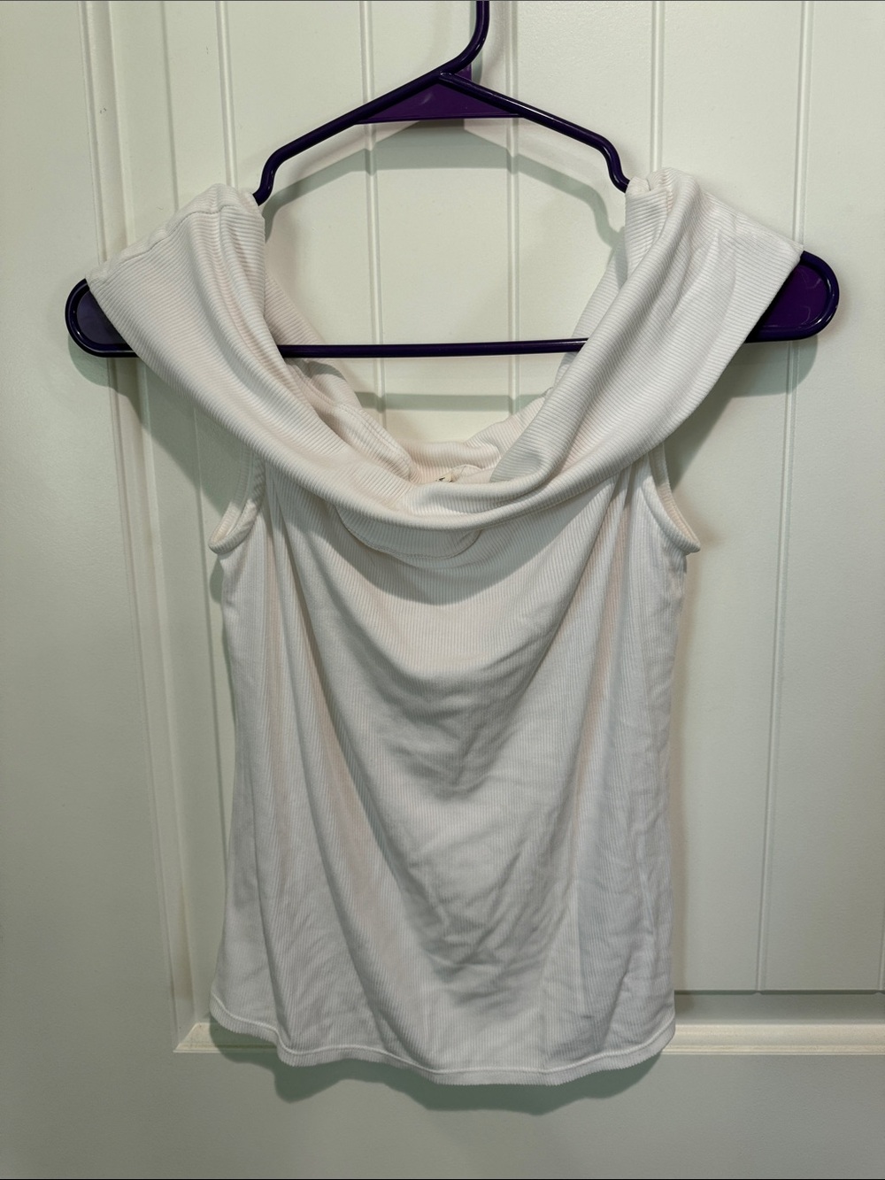 White ribbed off the shoulder tank